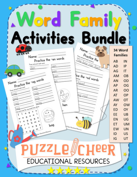 Word Family Activities for Kindergarten and First Grade | 34 Word Family Groups