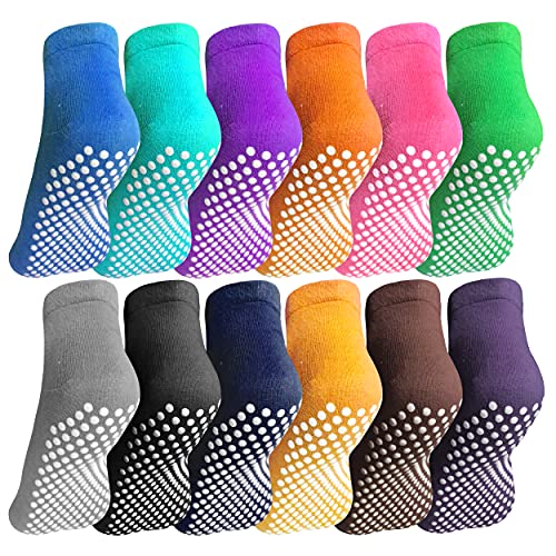 12 Pairs Slipper Socks for Women Non Slip Skid Gripper Socks Trampoline Socks for Adults Women Hospital Socks Yoga Socks(dot-multicolor-12)