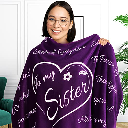 Sister Gifts Blanket, Sisters Gift from Sister, Unique Birthday Gifts for Sister from Brother, Sister Gifts from Brother, to My Sister Blanket, Sister Gift Throw Blanket 65” x 50” (Purple)