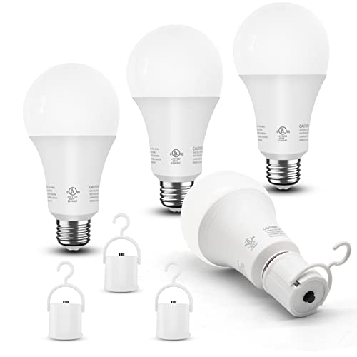 ithinkTech A21 Rechargeable LED Emergency Light Bulbs, 120V E26 800LM 9W 5000K Daylight, 2000mAh Backup Battery Light Bulb for Power Outage Camping Outdoor Activity, 4 Pack, UL Listed