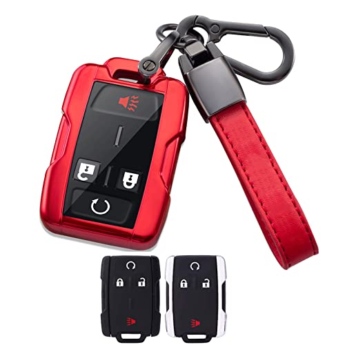Smart Key Fob Cover Case Compatible with 2014-2018 Chevy Silverado Colorado 2015-2021 Colorado Smart Remote Control protector3/ 4/5/6 Button(Red)
