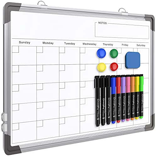 Monthly Calendar Dry Erase Whiteboard for Wall, 16″ x 12″ Small Magnetic Dry Erase Board, Hanging Double-Sided White Board, Portable Board for Drawing, Kitchen, Planning, Memo, School, Home, Office