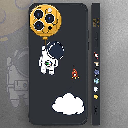 Compatible iPhone 12 Pro Max Case,Cute Cool Space Astronaut Planet,Side Cartoons Creative Pattern Designed, Soft TPU Bumper Shockproof Anti-Slip Protective Cover(6.7Inch)(Black)