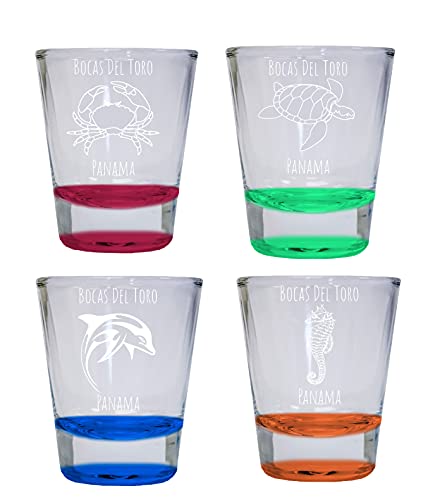 Bocas Del Toro Panama Souvenir Round Shot Glass 4-Pack Red, Green, Blue, and Orange one of each