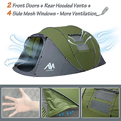 BD002- AYAMAYA Pop up Tent for 4-6 Person Family Camping Green+Rechargeable Camping Fan with Led Light & Remote Control | The Storepaperoomates Retail Market - Fast Affordable Shopping