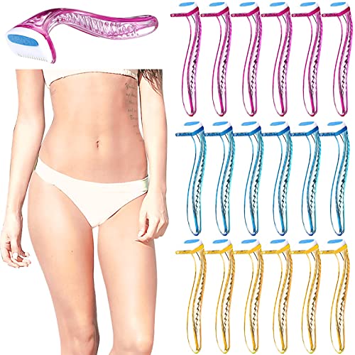 16 Pieces Bikini Disposable Razors for Women Durable Travel Accessories Pubic Hair Removal Beauty Razor T-Type Razor Bikini Line Trimmer for Body Cosmetic Tool (Rose Red, Blue, Yellow)