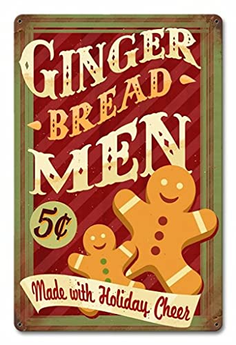 Gingerbread Men Holiday Metal Sign Plaque Metal Vintage Pub Tin Sign Wall Decor for Bar Pub Club Man Cave Retro Metal Posters Iron Painting 12×8 Inch