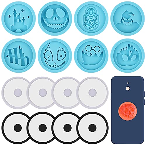 18 Pieces Halloween Phone Grip Mold, Lanstics Halloween Ghosts Monsters Pattern Cell Phone Grip Epoxy Resin Molds Silicone On Top Phone Holder Stand Molds for Halloween April Fools DIY Crafts