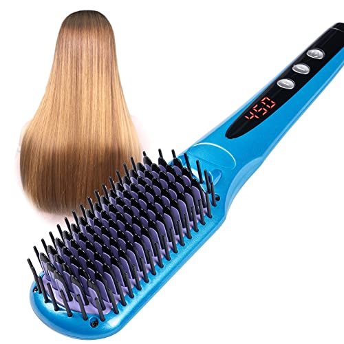 Double Ionic Hair Straightener Brush, BEJARM Enhanced Anti-Scald Electric Ceramic Heated Hair Brush 30s Fast Heat-up for Various Hair Types