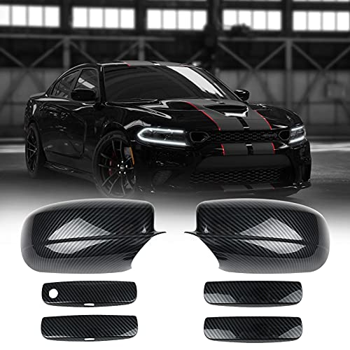 sportuli Carbon Fiber Side Mirror Caps + Door Handle Covers Replace for 2011-2021 2022 2023 Dodge Charger