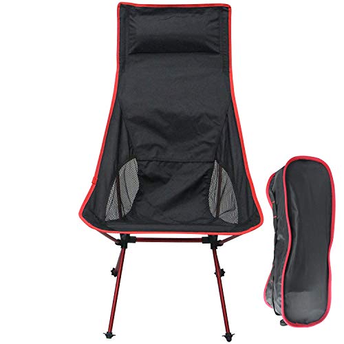 Sutekus Ultralight Backpacking Camping Chair High Back Portable Chair with Headrest & Carry Bag for Camping Hiking Beach Outdoor (Red)