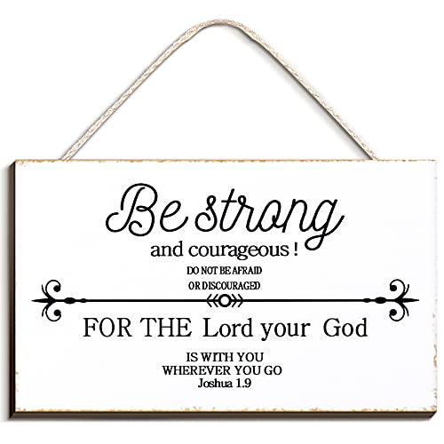 Jetec Bible Verse Sign Farmhouse Style Wall Decor Be Strong and Courageous Bible Verse Art Wood Wall Sign, 9.5 x 5.5 Inch