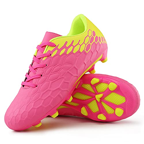 Hawkwell Boys Girls Outdoor Firm Ground Soccer Shoes, Pink PU, 3 M US