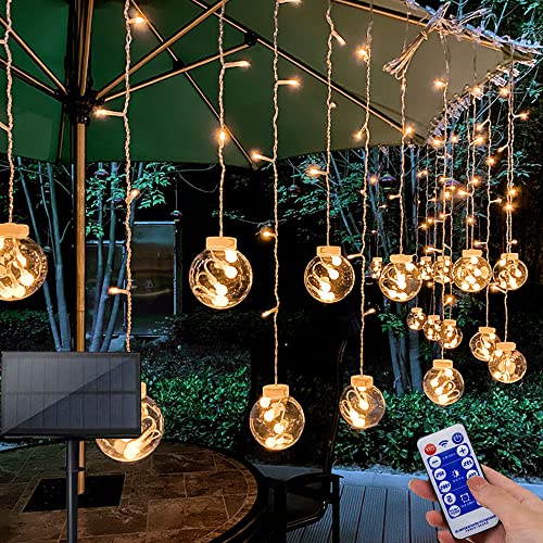 Solar Outdoor String Lights Gazebo Hanging Curtain Lights with Remote 108 Led Twinkle Lights Balls Lights Christmas Decorative Waterproof