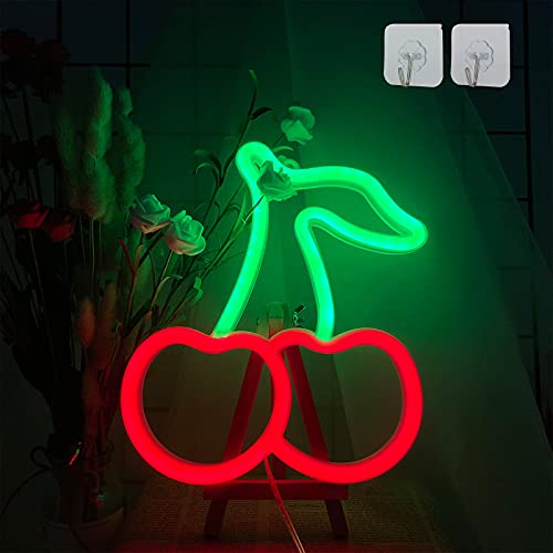 ENUOLI Cherry Light Neon Signs,Fruit Neon Lights for Wall Decor LED Signs for Bedroom,USB or Battery LED Light Up Signs for Christmas,Birthday,Wedding Party,Kids Room,New Year Home Decor(Cherry)