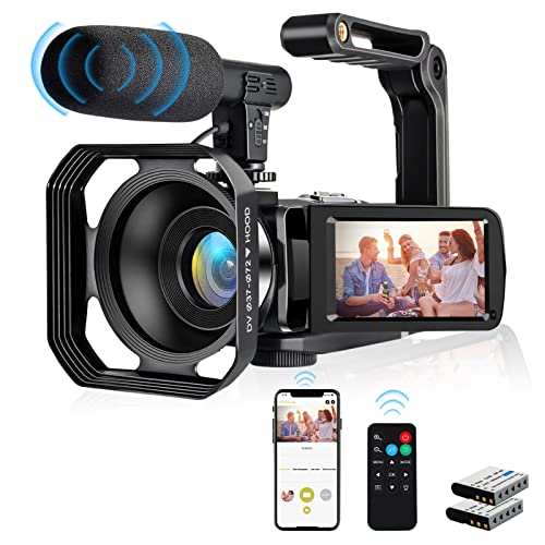 lovpo 4K Video Camera, Camcorder 48MP Ultra HD WiFi Vlogging Camera for YouTube 18X Zoom 3.0″ Touch Screen Digital Camera with Microphone, Stabilizer, Lens Hood, Remote, 2 Batteries