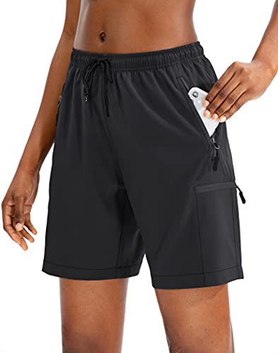 SANTINY Women’s Hiking Cargo Shorts Quick Dry Lightweight Summer Shorts for Women Travel Athletic Golf with Zipper Pockets(Black_XL)