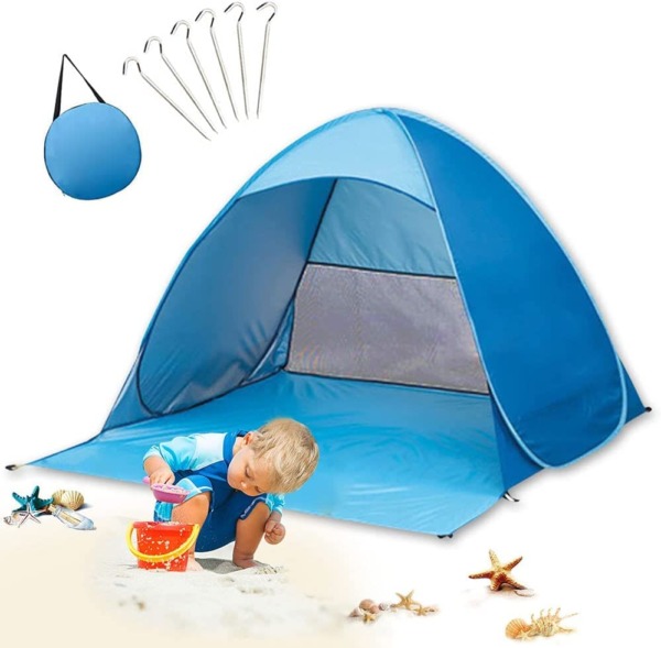 Beach Tent, Pop Up Beach Shade,UPF 50+Anti UV Automatic Sun Shelter Umbrella,Instant Automatic Portable Sport Umbrella Baby Canopy Cabana,Child Baby Beach Tent, for 2 Person with Carry Bag,(Blue)