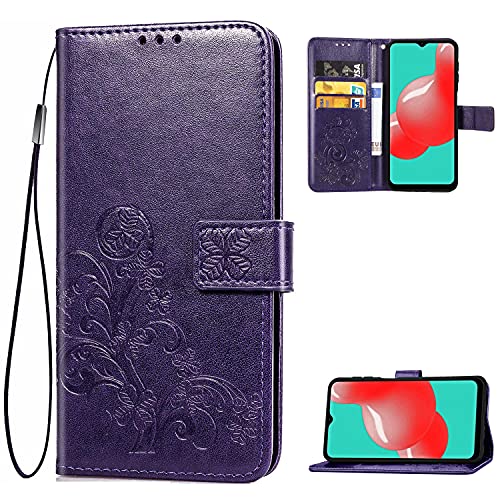 Supdigital Galaxy A32 5G Wallet Case [Not for A32 4G], [Flower Embossed] Premium PU Leather Flip Protective Case Cover with Card Holder and Stand for Samsung Galaxy A32 5G 2021 Release (Purple)