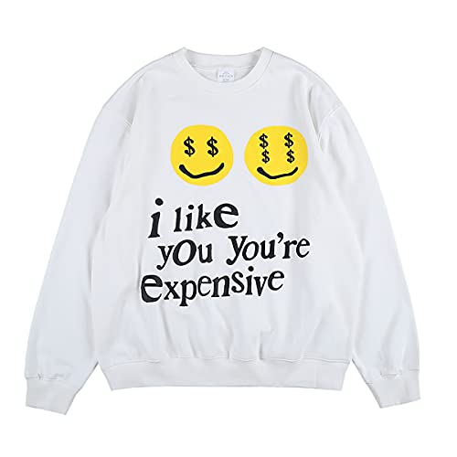 Arnodefrance i like you you’re espensive Sweatshirt Hip Hop Letter Printing Crew Neck Pullover For Men And Women White