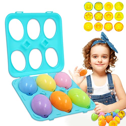 Doyolta Matching Easter Eggs 6 pcs Set，Color & Shape Recoginition Sorter Puzzle Educational Learning Toy Easter Gifts for Kid, Fine Motor Skill Montessori Toys for Kids Babies Toddlers