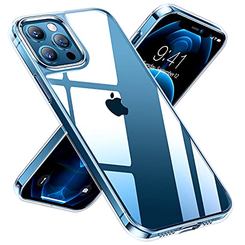 TORRAS Clear Tempered Glass Designed for iPhone 12 Pro Max Case, [Zero Scratch] No Yellowing Shockproof Back with Soft Flexible Slim Thin Protective Edge for iPhone 12 Pro Max Phone Case, Transparent