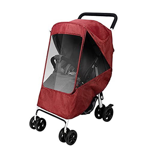 Stroller Rain Cover & Mosquito Net,Weather Shield Accessories – Protect from Rain Wind Snow Dust Insects Water Proof Ventilate Clear-Breathable Bug Shield for Baby Stroller by Gihims(Red)