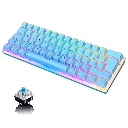 Compact 60% Mechanical Gaming Keyboard with Ergonomic Anti-ghosting Mini 61 Key Layout Rainbow RGB Backlight Waterproof Metal Plate Type-C USB Wired for PC Mac Gamer Office Typist(Blue/Blue Switch)