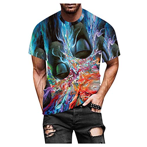 Bravetoshop Men’s 3D Pattern Printed Short Sleeve T-Shirts Novelty Colorful Graphic Crewneck Tee Tops for Men (E-Multicolor,M)