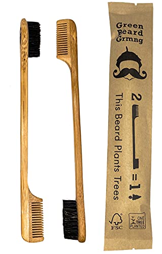 Sapling Mustache Brush & Comb (2-pack) from Green Beard Grmng – Boar Bristle & Bamboo