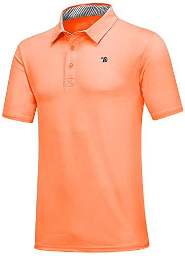 MoFiz Polo Shirts for Men Quick Dry Golf Hiking Shirt with Short Sleeve UPF 50+ Sun Protection Collared Sport T-Shirt Orange M