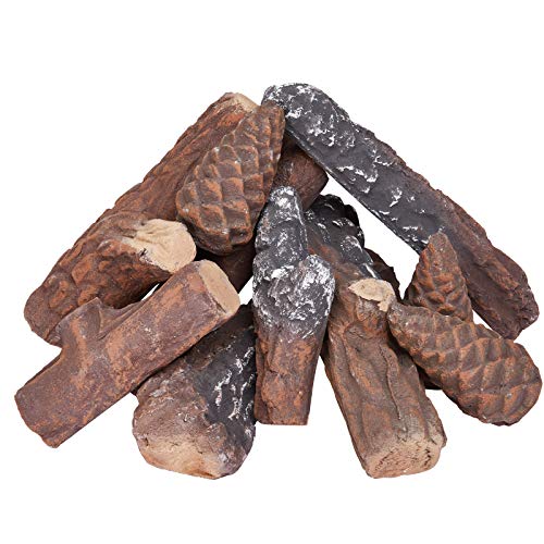 GASPRO Ceramic Logs for Propane Fire Pit or Gas Fireplace, Small Fake Wood Logs Set, 10-Piece