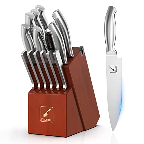 Knife Sets for Kitchen with Block, imarku 15-Pieces High Carbon German Steel Kitchen Knife Set, Ultra Sharp Knife Block Set with Built-in Sharpener, Kitchen Gadgets 2023, Gifts for Mom and Dad