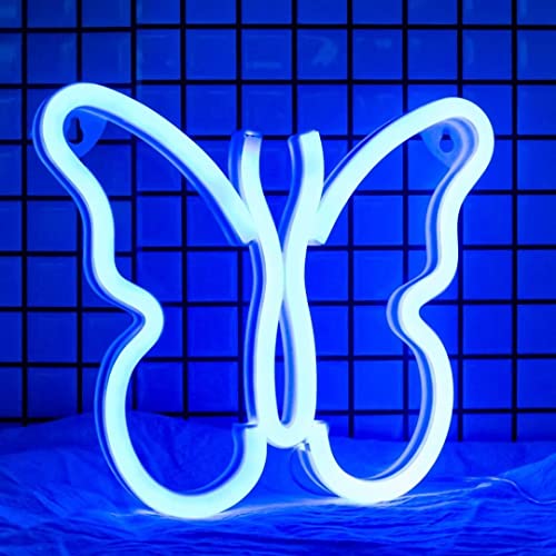 Butterfly Neon Signs Lights for Bedroom Wall Decor, USB or Battery LED Neon Night Light Wall Decoration, Aesthetic Room Decor for Girls, Kids, Living Room, Bar, Dorm, Men Cave (D- Butterfly Neon Sign Blue)