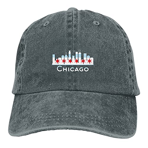 CUTEDWARF Chicago City Flag Skyline USA Unisex Adjustable Cotton Baseball Hat Cowboy Cap Dad Hats Denim Trucker Hat
