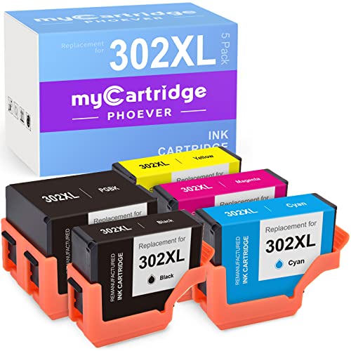 myCartridge PHOEVER Remanufactured Ink Cartridge Replacement for Epson 302XL 302 XL T302XL Ink for Expression XP-6000 XP-6100 Printer (Black, Photo Black, Cyan, Magenta, Yellow, 5-Pack)