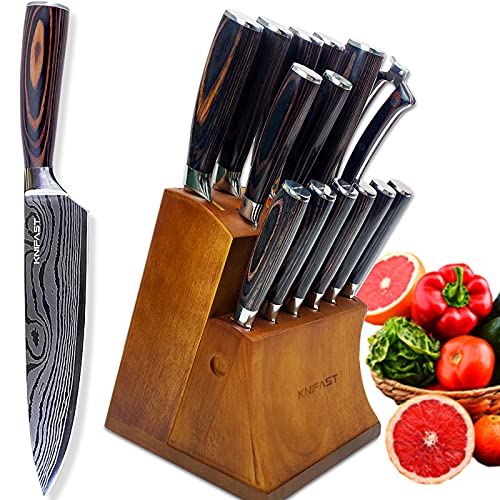 Knife Set 16-Piece Kitchen Knife Set With Wooden Block, Germany High Carbon Stainless Steel Professional Chef Knife Block Set, Ultra Sharp, Forged