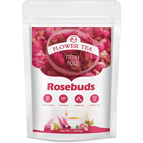 Edible Dried Rose Buds Flowers, 100 % Organic Natural Dried Edible Flower 50g(1.76 oz), Rose Buds Premium Food-grade, Non-GMO For Rose Herbal Tea, Cake Decorating, Garnish, Culinary, Baking, Cocktail