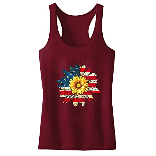 Mom Shirt Tank Tops for Women Sunflower American Flag Print Graphic Tee Racerback Shirts Sleeveless T Shirt Summer Tees | The Storepaperoomates Retail Market - Fast Affordable Shopping