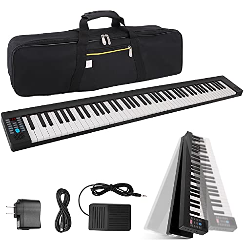 Pyle Electric Keyboard Piano 88 Keys – Portable Foldable Digital Piano Keyboard With Bluetooth, 128 Rhythms/Tones,Semi weighted keys, Sustain Pedal, Piano Bag – for Beginners, Kids,Adult -PKBRD8100
