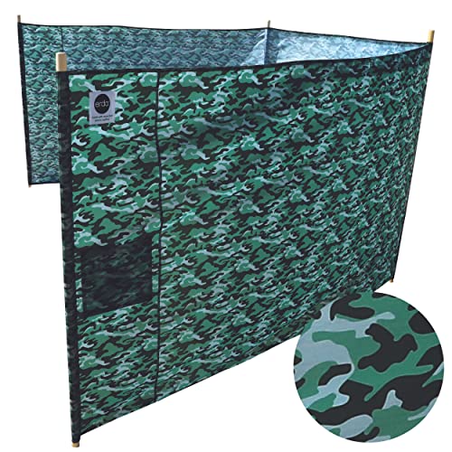 erda Forest Camo Elite Beach Recycled Polyester Rip-Stop Extra Tall 42″ Lightweight Windscreen, Privacy Screen, Wind Blocker, Free Matching Shoulder Bag (New Mahogany Wood Poles)