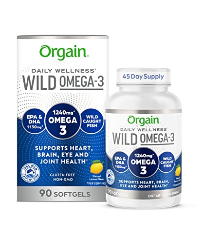 Orgain Omega-3 Fish Oil Supplement, 1240mg, High EPA & DHA 1130mg, Sustainably sourced from Wild-Caught Fish – 45 Day Supply (90 Softgels)