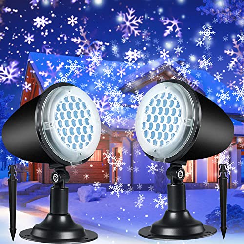 Christmas Projector Lights Outdoor,Upgraded Dynamic Holiday Snowflake Lights Projector,IP65 Waterproof White Snow LED Snowfall Projector Lights for Halloween Party Home Garden Decoration-2 Sets
