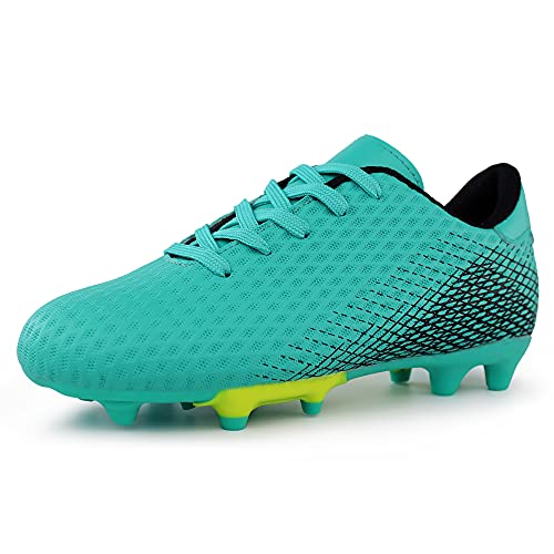 Hawkwell Kids Athletic Firm Ground Outdoor Comfortable Soccer Cleats Shoes(Toddler/Little Kid/Big Kid), Green PU, 3.5 M US