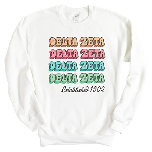 Kite and Crest Delta Zeta Sweatshirt – Dee Zee (DZ) Stencil Crewneck Sweatshirt- Sorority Big Little Gift Idea White