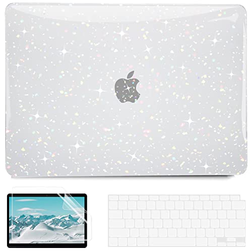 G JGOO Compatible with MacBook Air 13 inch Case M1, Clear Glitter MacBook Air Case 2021 2020 2019 2018 A2337 A2179 A1932 Touch ID, Hard Shell Case + Keyboard Cover + Screen Protector, Rainbow Sparkle