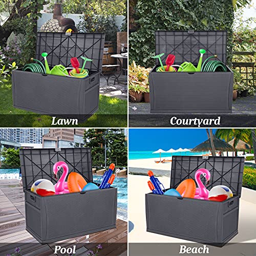 VINGLI Upgraded 120 Gallon Outdoor Storage Box, Lockable Plastic Storage Containers with Lid, Rattan Grain Surface Deck Box Patio Furniture for Garden, Pool, Balcony, Yard (Grey) | The Storepaperoomates Retail Market - Fast Affordable Shopping