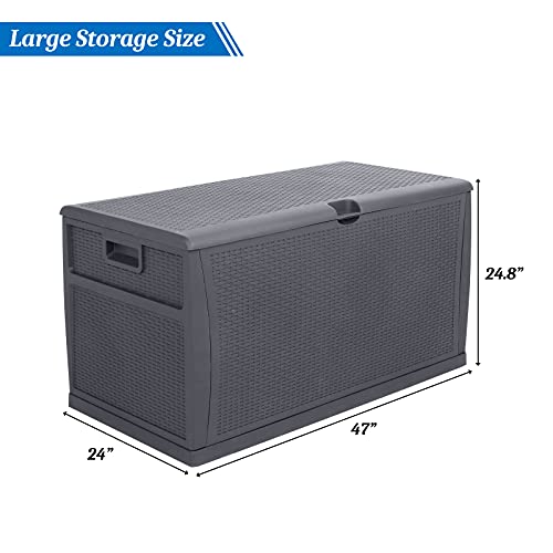 VINGLI Upgraded 120 Gallon Outdoor Storage Box, Lockable Plastic Storage Containers with Lid, Rattan Grain Surface Deck Box Patio Furniture for Garden, Pool, Balcony, Yard (Grey) | The Storepaperoomates Retail Market - Fast Affordable Shopping