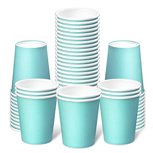 [50 Pack] Paper Cups 8 Oz, Disposable Paper Coffee Cup, Hot or Cold Beverage Drinking Paper Cups, Paper Cups for Party, Picnic, BBQ, Travel, and Event(Light Blue)