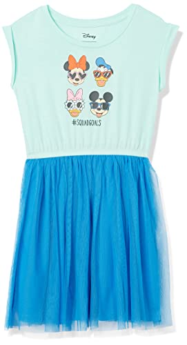 Amazon Essentials Disney | Marvel | Star Wars | Frozen | Princess Girls’ Knit Short-Sleeve Tutu Dresses (Previously Spotted Zebra), Green/Blue, Minnie Squad, Small